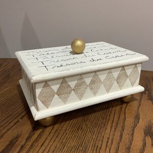 Shabby Chic Wood Decorative Cream and Gold Box with Diamond Pattern